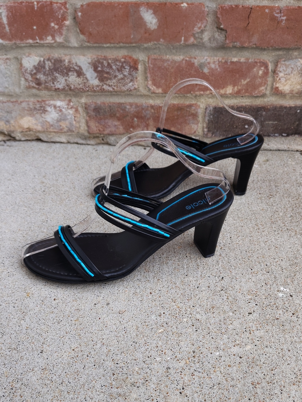 Vintage Nicole Ecstasy Leather Beaded High Heels Sandals Size 8.5 Y2K Witchy